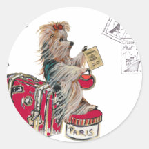 Yorkie Paris de déplacement Autocollants Ronds