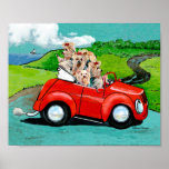Yorkies dans la copie convertible rouge d'art de t posters