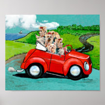 Yorkies dans la copie convertible rouge d'art de t posters