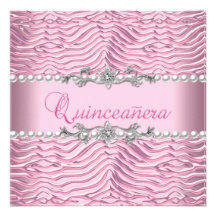Zèbre blanc de rose de perle de 15ème anniversaire cartons d'invitation