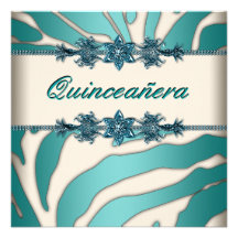 Zèbre bleu turquoise en ivoire Quinceanera Cartons D'invitation