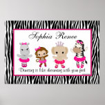 Zèbre mignon de singe d'impression d'art de baller affiche
