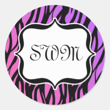 Zèbre pourpre/rose chaud barre le monogramme autocollant