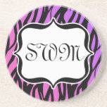 Zèbre pourpre/rose chaud barre le monogramme dessous de verre