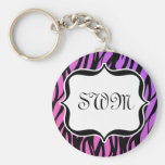 Zèbre pourpre/rose chaud barre le monogramme porte-clefs