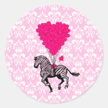 Zèbre vintage et ballons roses de coeur adhésifs