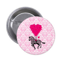 Zèbre vintage et ballons roses de coeur pin's avec agrafe
