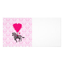 Zèbre vintage et ballons roses de coeur cartes avec photo