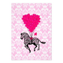 Zèbre vintage et ballons roses de coeur faire-parts