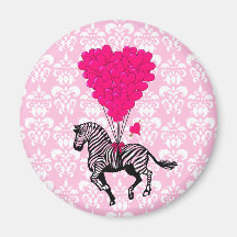 Zèbre vintage et ballons roses de coeur magnets