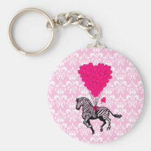 Zèbre vintage et ballons roses de coeur porte-clef