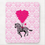 Zèbre vintage et ballons roses de coeur tapis de souris