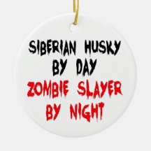 Zombie Slayer Siberian Husky Ornament