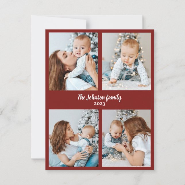 С carte photo famille de Noël rouge et blanc quatr (Devant)