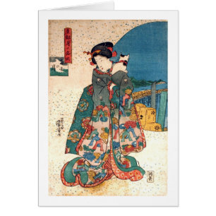 少 女 と 猫, 国 fille avec chat, Kuniyoshi, Ukiyo-e