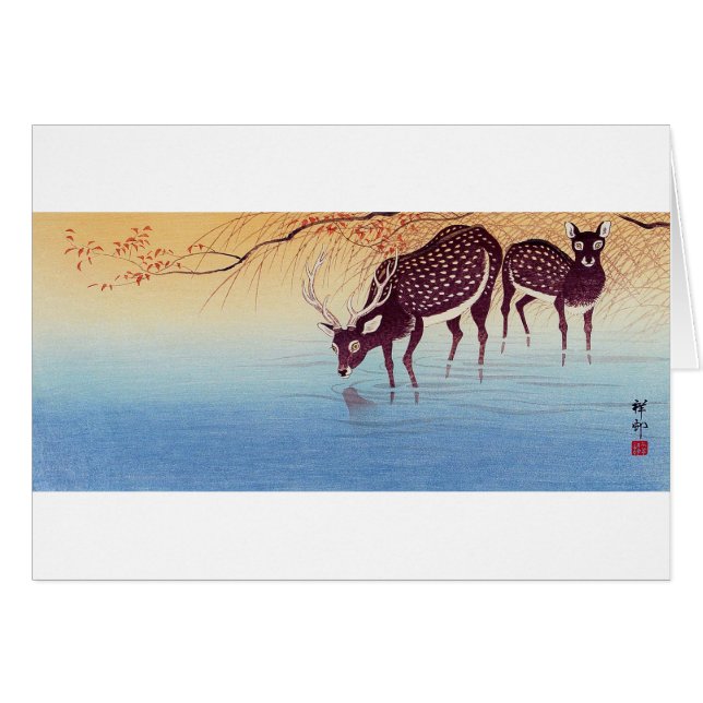 鹿, 小 原 古 邨 Deer, Ohara Koson, Ukiyo-e (Devant horizontal)