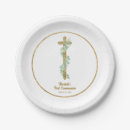 Recherche de première communion assiettes en papier Croix dorée
