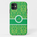 Recherche de monogramme vert de damassé iphone coques Motifs