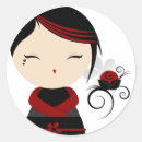 Recherche de poupée kokeshi autocollants Rouge