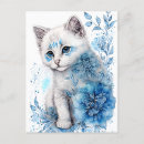 Recherche de fleurs bleues cartes postales Chaton