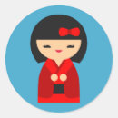 Recherche de poupée kokeshi autocollants Rouge