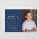 Recherche de première catholique petite communion invitations Bleu marine