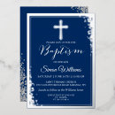 Recherche de argenté baptême invitations Bleu marine