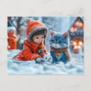 Recherche de chat neige cartes postales Enfants