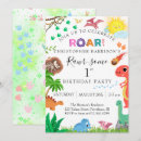 Recherche de dinosaure 1ans anniversaire invitations Bleu vert jaune