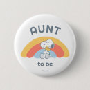 Recherche de tante badges Baby shower snoopy