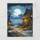 Recherche de maison hantée halloween cartes postales Pleine lune