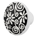 Recherche de noir blanc abstrait et boutons et poignées de porte Floral