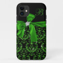 Recherche de monogramme vert de damassé iphone coques Noir