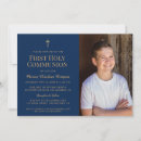 Recherche de première catholique petite communion invitations Bleu marine