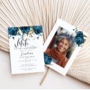 Recherche de blue floral anniversaire invitations Bleu marine