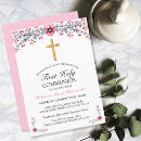 Recherche de première de croix rose petite communion invitations Floral