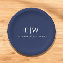 Recherche de bleu marine assiettes en papier Monogramme