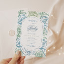 Recherche de vintage floral baby shower invitations Bleu et blanc
