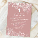 Recherche de rose et blanc baptême invitations Bébé fille