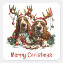 Recherche de chiens de basset autocollants Chapeau santa