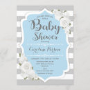 Recherche de bleu et gris baby shower invitations Rayures