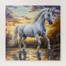 Recherche de cheval blanc puzzles Coucher de soleil