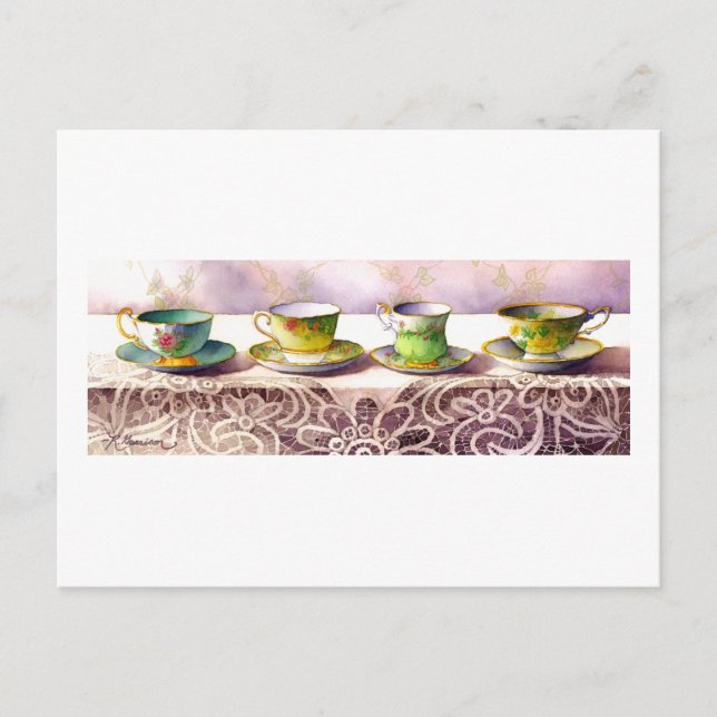 0001 Rangée de tasses à thé Carte postale (Devant)