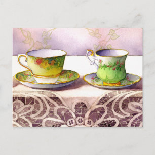 0001 Teacups on Lace Greeting Carte postale