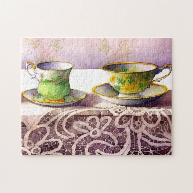 0001 Teacups on Lace Puzzle (Horizontal)