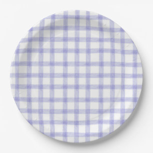 005 Iris Violet Gingham L Assiettes en Papier