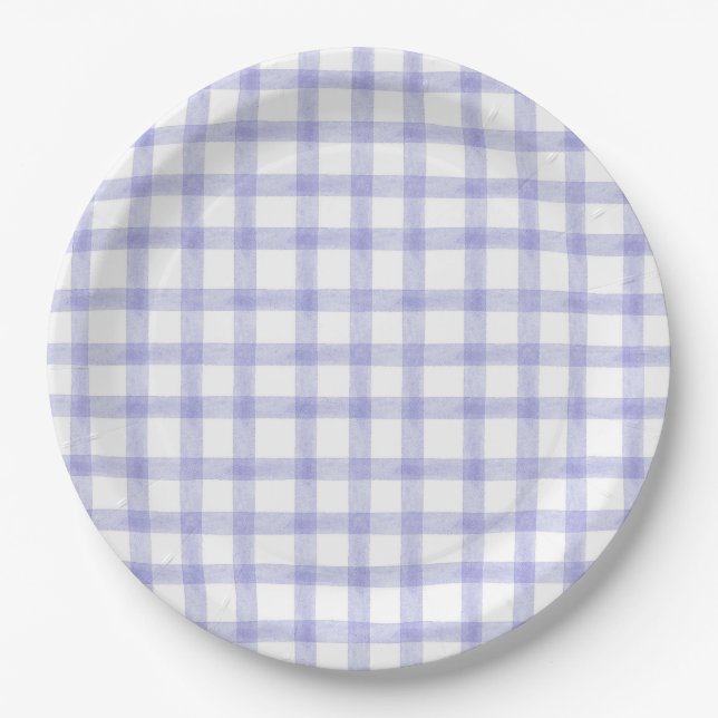 005 Iris Violet Gingham L Assiettes en Papier (Devant)