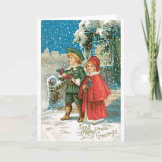 012 enfants vintages de blonde de neige de carte