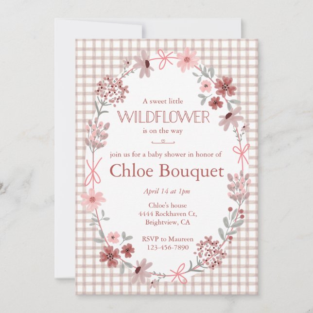 013 Invitation de Baby Shower Fleur Sauvage Chocol (Devant)