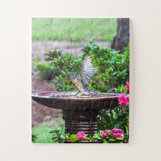 030 enfants du puzzle 11x14 de Bath d'oiseau bleu (Vertical)